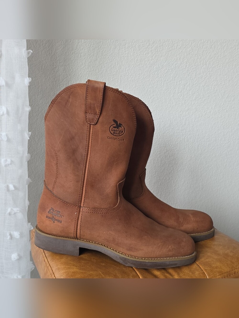 Georgia Boot Brown Leather Western Pull-On Work Boots